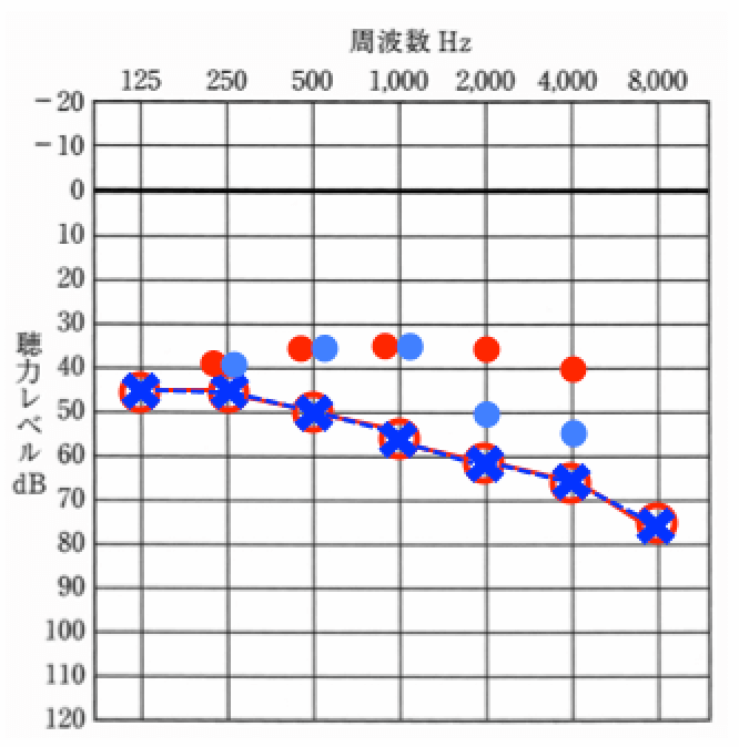 赤丸が最終地点、青丸が中間地点、初めは、中間地点を目指し、最終的には、赤丸を目指す。なお、青丸は、最低限、効果を感じる領域には、音を入れる。