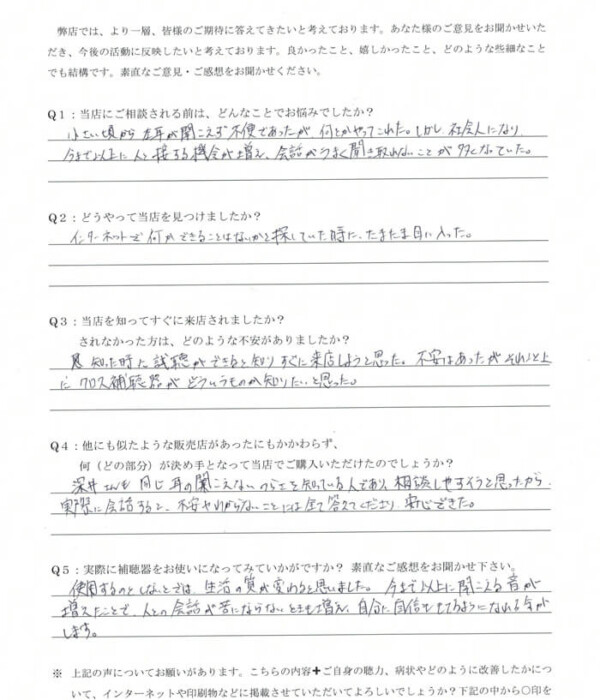 20代、男性、片耳のみ難聴。生まれつき片耳のみ感音性難聴の方、クロス補聴器にて改善