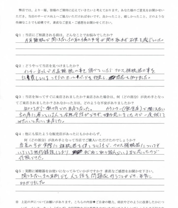 30代、男性。ムンプス難聴により、片耳失聴。クロス補聴器にて改善。 30代、男性。ムンプス難聴により、片耳失聴。クロス補聴器にて改善。