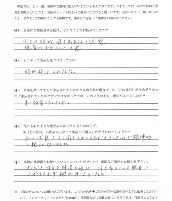 80代、女性。老人性難聴の方、RIC補聴器(耳かけ形補聴器)にて、改善。ご本人様の声。